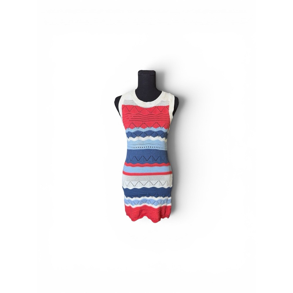 Minkpink Knit Dress Womens Small Multi Color Excellent Chevron Pointelle Keyhole